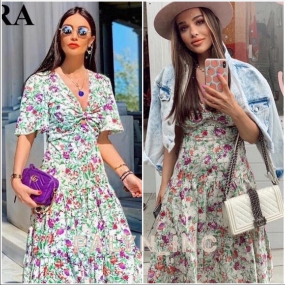 zara midi dress floral